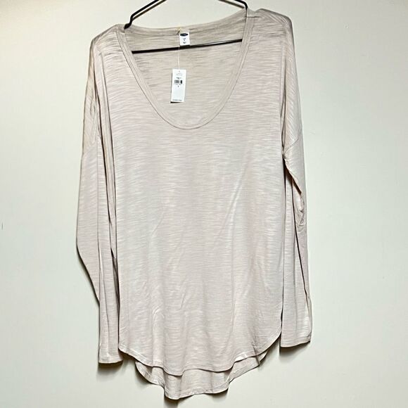 NWT Old Navy Beige Luxe Long-Sleeve Voop-Neck Tunic T-Shirt Sz S - Picture 1 of 4
